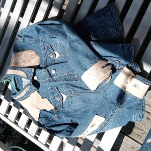Hand Designed Upcycled Denim Jacket with Cowhide and Leather Accents
